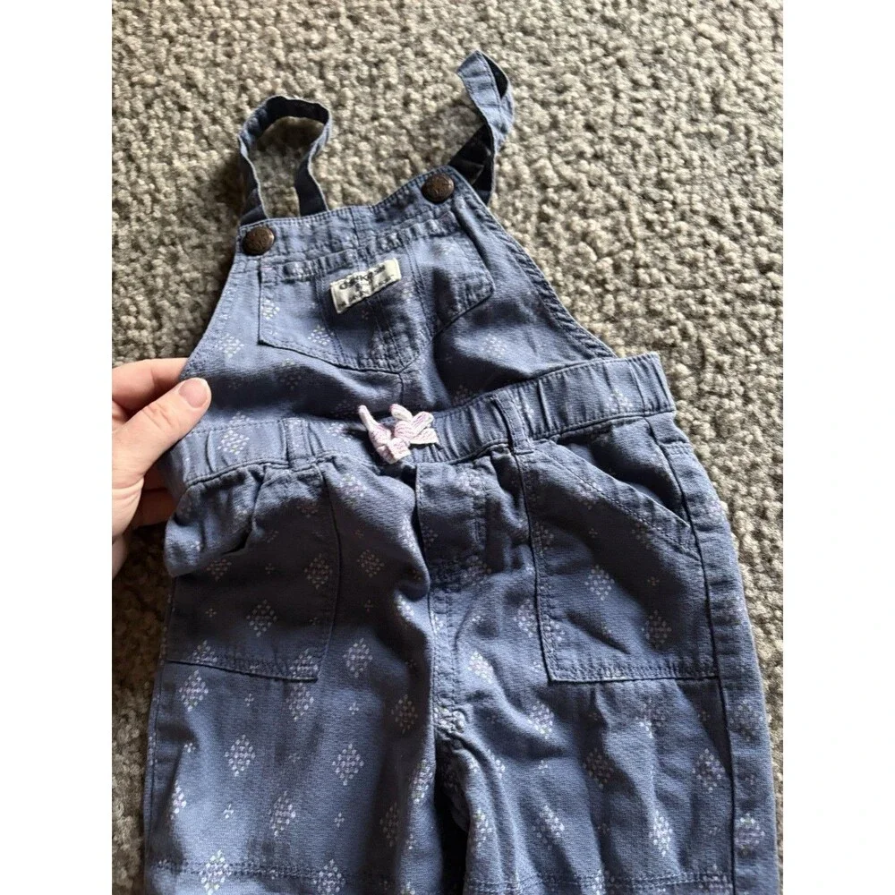 Vintage OshKosh B’Gosh Girls’ Denim Floral Bib Overalls Size 2T